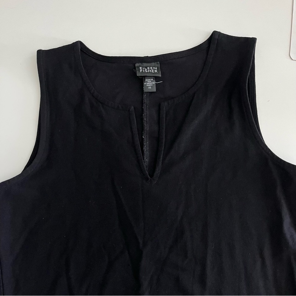 Eileen Fisher Midi Sleeveless‎ Black Dress XS staple capsule basic dress